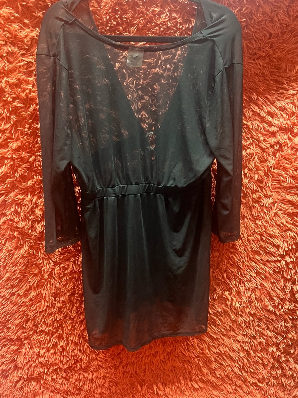Wave Zone Black Mesh V-Neck 3/4 Sleeve Women's Swim Cover up